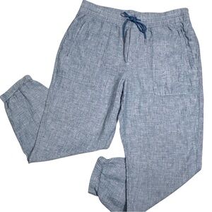 Athleta Retreat Blue Linen Jogger Pants Womens 12 P Lightweight Pull On.